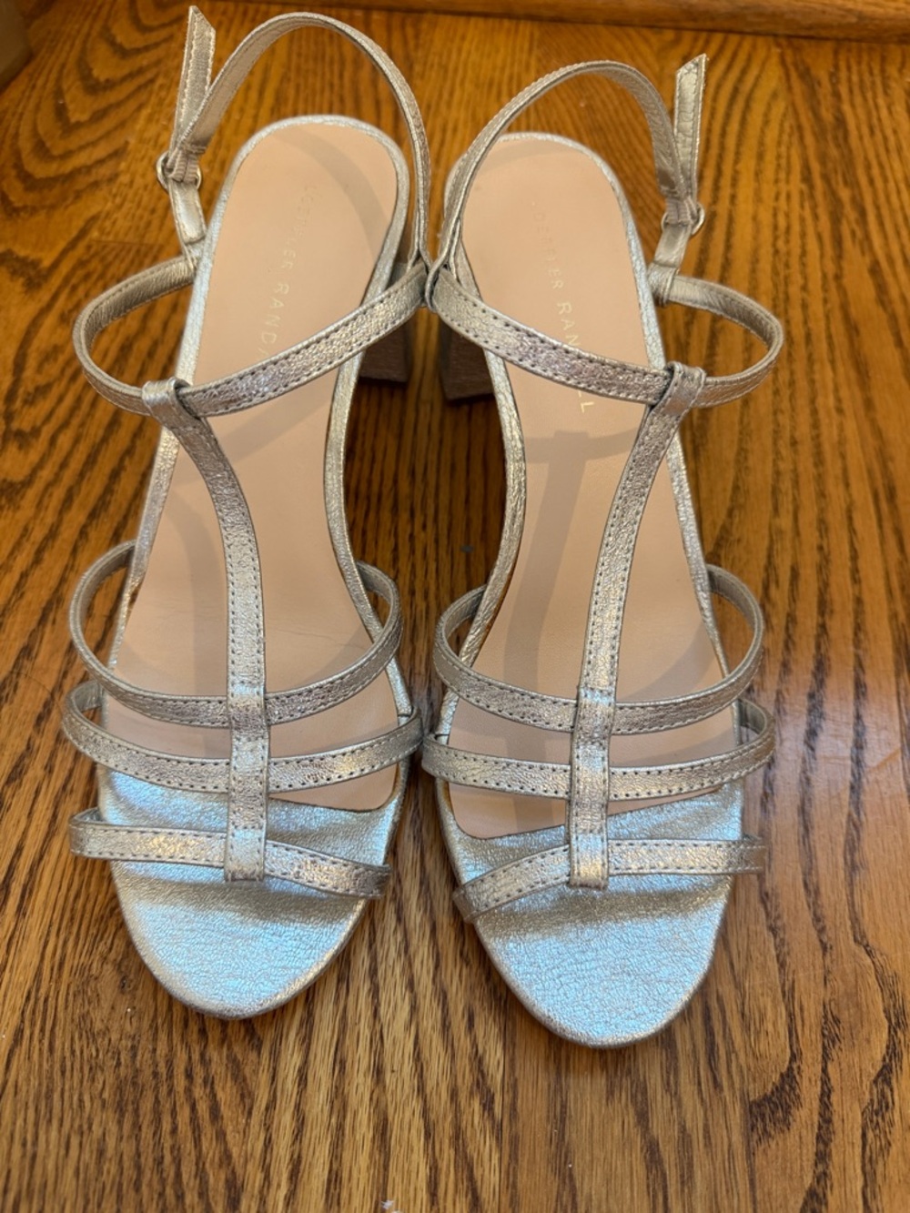Loeffler Randall Metallic Silver Strappy Block Heel Sandals